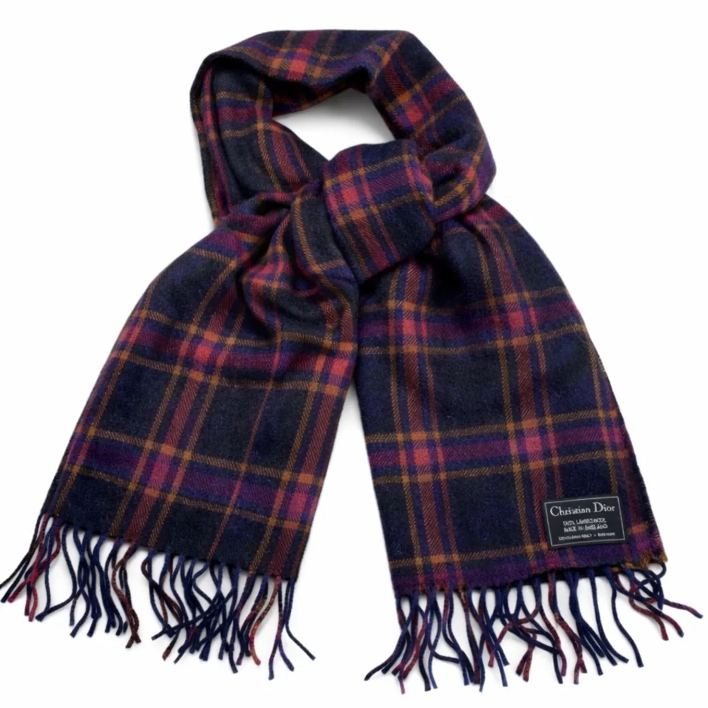 Christian Dior lambswool plaid scarf